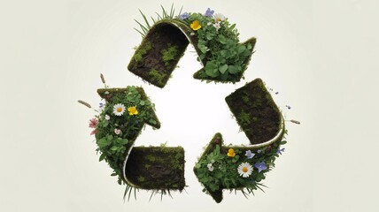 Eco-friendly recycling symbol made of green plants and flowers