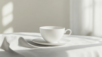Fototapeta premium Single Unadorned White Porcelain Teacup on Saucer 2