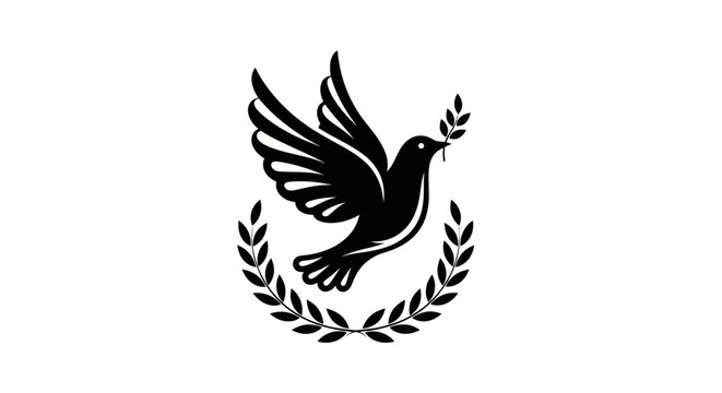 Flying dove with olive branch emblem