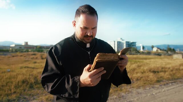 Parsons Flipping The Bible Pages While Walking Down The Road 