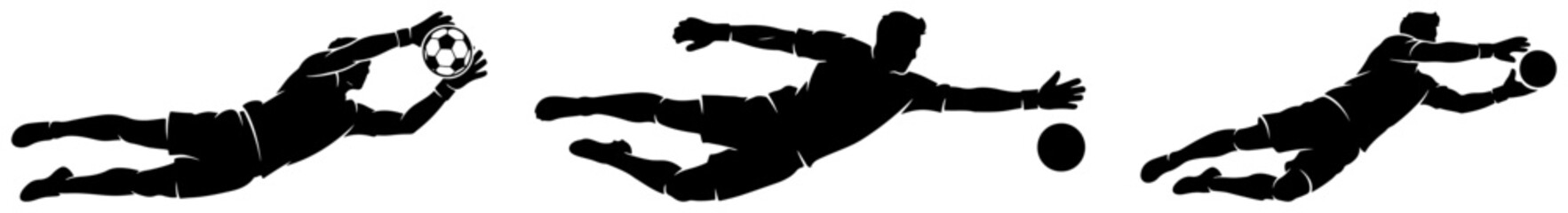 Goalkeeper making diving saves for a soccer ball © Camel