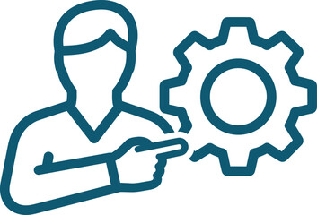 A person pointing at a gear icon