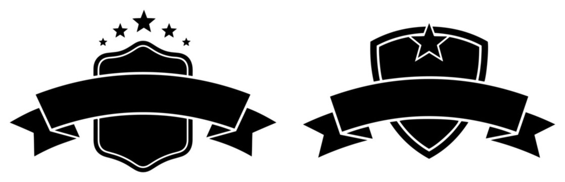 A pair of empty sports shields and banners for team logos or emblems