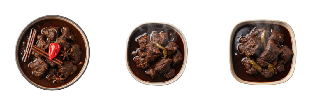 Set of Traditional Bamia Okra Stew with Beef from the Middle East &ndash; Authentic Arab Cuisine Transparent Background PNG
