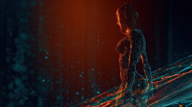 Cinematic Dark Tech Scene Shows Glowing Alien Outline Emerging From Digital Grid Highlighting Fintech Disruption Concept