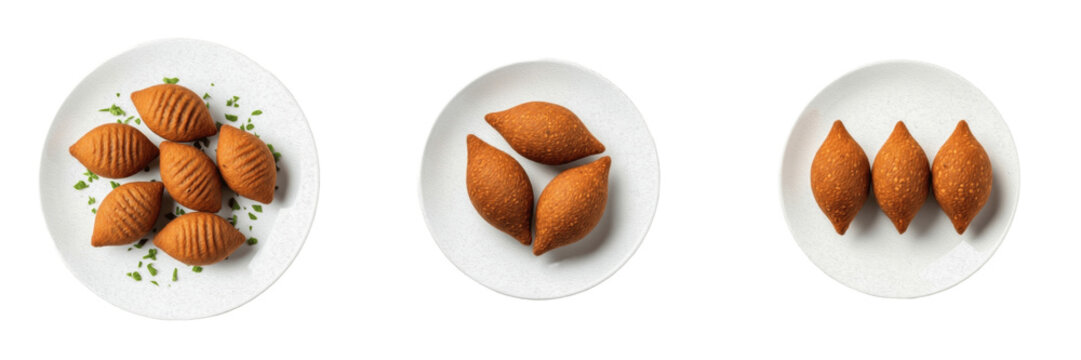 set of Traditional Middle Eastern Kibbeh Fried Bulgur and Meat Croquettes Food Transparent Background PNG