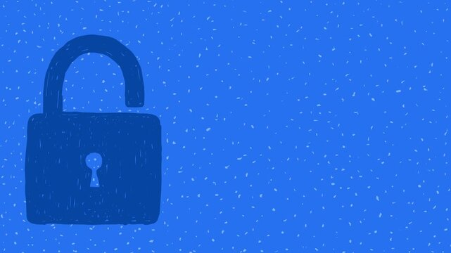 Wiggly hand-drawn blue padlock locking and opening background 