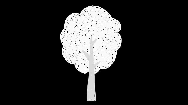 Wiggly hand-drawn forest tree on alpha background 