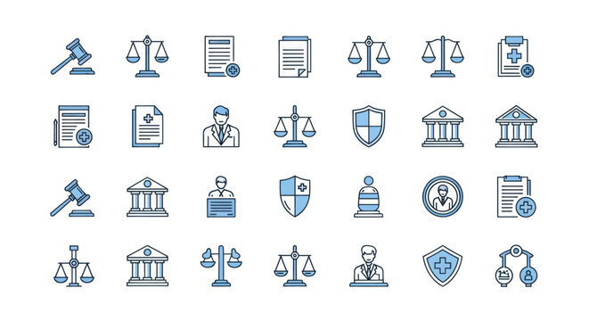 Legal icons law justice and medical symbols
