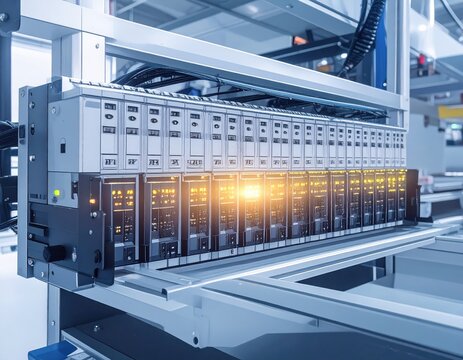Industrial automation control system with glowing electronic modules