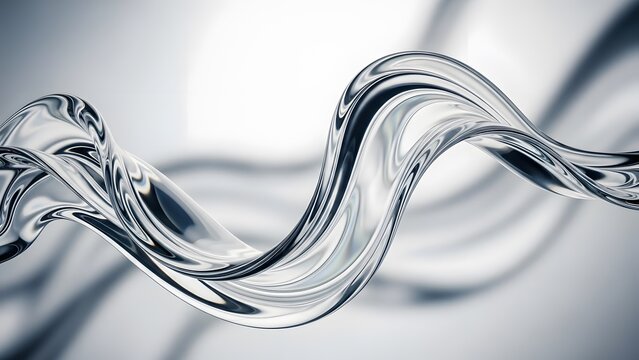 abstract swirling liquid water splash wave with reflections and highlights on a soft gray background high detail