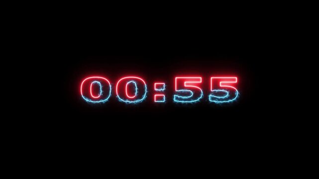 Neon countdown timer glowing vibrant electric blue