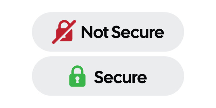 Secure and Not Secure Website Status Icons &ndash; Green Padlock and Red Warning Lock for Browser Security, Cybersecurity, Data Protection and Privacy Indicators