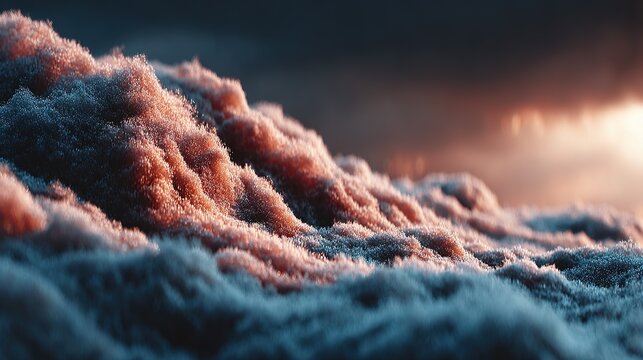 Abstract granular matter reflecting sunset light