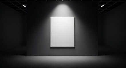 Modern empty white canvas in dark room with spotlight