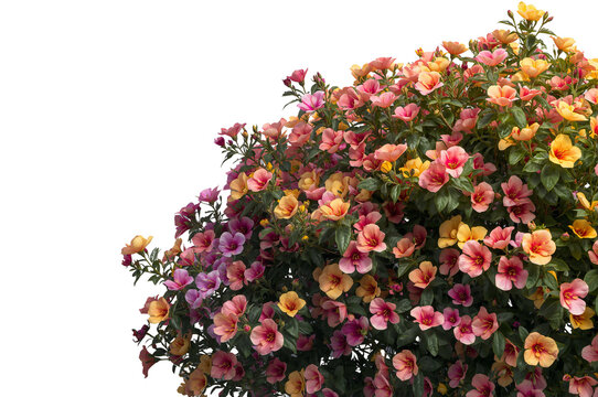 Blooming colorful flowers creating a vibrant floral border on a transparent background, depicting spring and growth