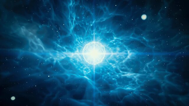 Celestial Symphony: A vibrant nebula dances in the vast expanse of space, punctuated by the radiant glow of a bright star and scattered celestial bodies.