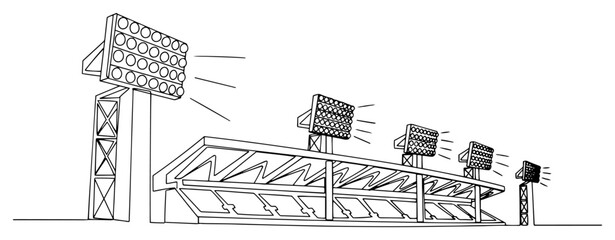 Minimalist line art of stadium floodlights and empty spectator stands © Wieslaw