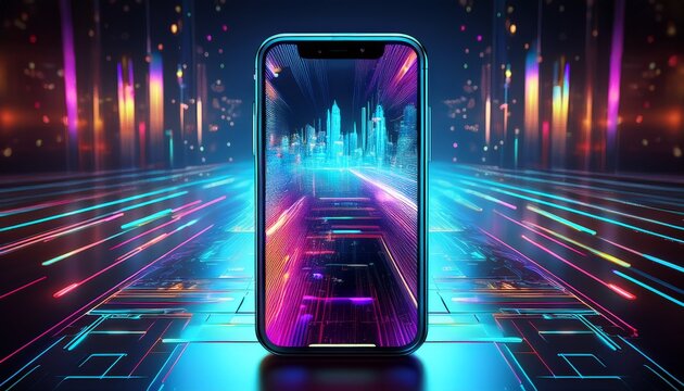 futuristic digital effect showing a phone display distorted by glitches and static noise