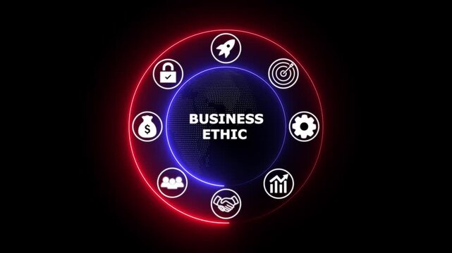 Business Ethics Concept with Glowing Icons on Dark Background for Corporate Integrity
