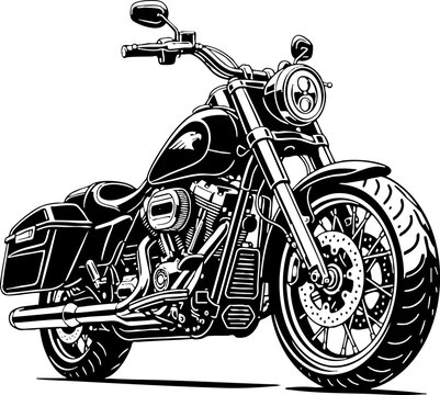 Classic Cruiser Motorcycle Vector Illustration in Black and White