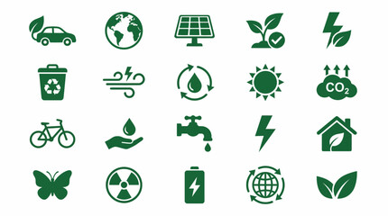 Eco friendly icons for sustainable living and green technology solutions