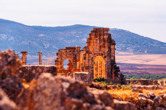 Roman Ruins in Meknes, Morocco - Ancient Architecture and Valley Landscape