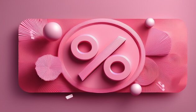 3d pink discount coupon with percent sign and abstract shapes for sale promotion vertical mobile wallpaper