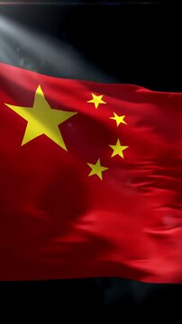 Green Screen blue chromakey flag of china animation people s republic national scene 3 with distortion, overlay, glitch, static noise, scan lines on black background, 4k animated video loop