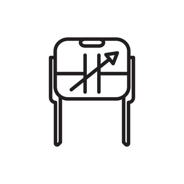 Variable capacitor icon. A standard symbol with an adjustment arrow across parallel plates. Ideal for electronic circuit schematics, radio frequency tuning diagrams, technical documentation projects.