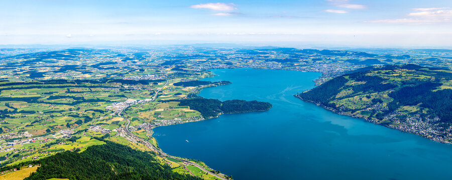 View from Rigi Kulm at Zugersee Lake and swiss landscape