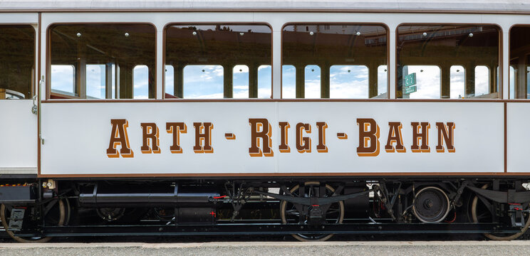 Arth-Goldau, Switzerland - July 17, 2025: The Arth-Rigi Bahn - ARB - historic cogwheel railway