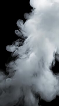 Green Screen aerial white smoke blowing overlay isolated on alpha background in 4k scene 3 with distortion, overlay, glitch, static noise, scan lines black background, animated video loop