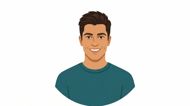 Smiling Young Man Avatar with Dimples in Teal T-shirt Vector Illustration