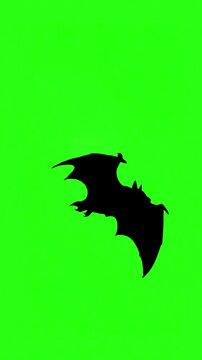 Stylized Flight Loop with flat style animation side view of bat flying against green background seamless distortion, screen overlay, glitch, static noise, scan lines on black background, 4k animated