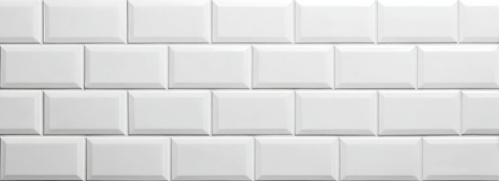 Texture de carrelage mural blanc brillant de style m&eacute;tro parisien avec des joints nets, id&eacute;al pour un arri&egrave;re-plan architectural minimaliste.