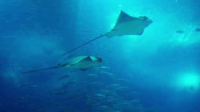 Witness the enchanting dance of stingrays as they gracefully swim in Lisbon's stunning aquarium. This aquatic ballet showcases their beauty and elegance underlit waters.