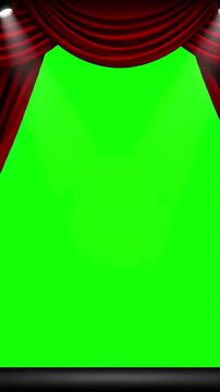 Green Screen stage theater curtain opens and closes video is looped contains transparency channel greenscreen scene 3 with distortion, overlay, glitch, static noise, scan lines on black background, 4k