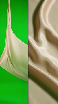 Abstract Motion Studies with portrait of a young woman in long skirt and turtleneck dancing waving her hands 2 1 collage front side view full length on green screen background slow ready 4k at 59