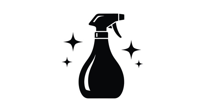 Illustration of black silhouette of a spray bottle with sparkles around it