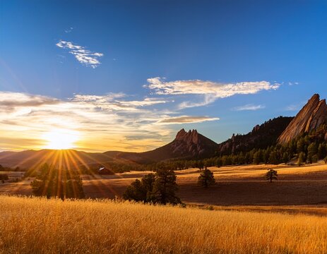sunrise over the flatirons mountains near boulder colorado