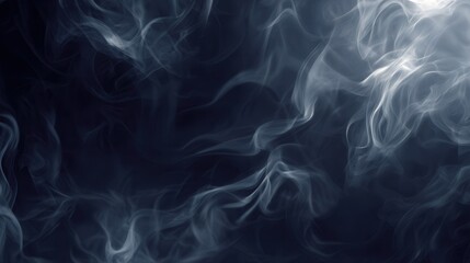 Obraz premium Fond abstrait avec de la fumée blanche tourbillonnante sur un arrière-plan bleu foncé, idéal pour des effets visuels et des textures atmosphériques.