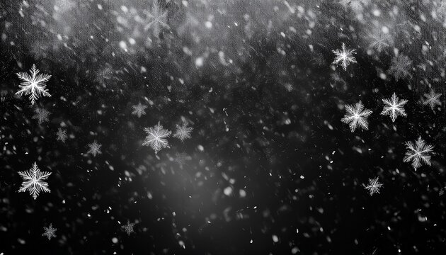 abstract snowfall texture with blurred snowflakes on dark background for graphic design overlays