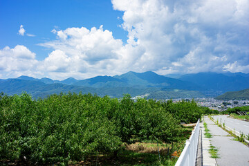 夏の山梨県甲州市の街並み