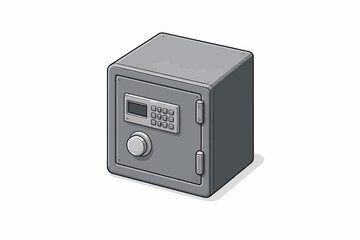 Obraz premium Electronic digital safe box illustration for secure storage. Modern security vault with keypad lock protecting cash, documents, and valuables at home or office