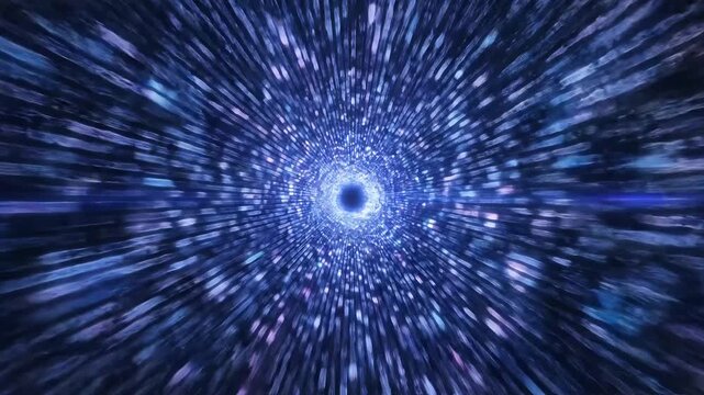 Abstract visual of a dynamic energy tunnel, in shades of blue, leading to a point of convergence