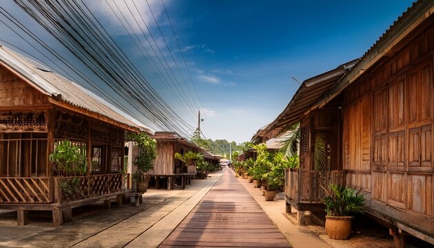 wooden street in old town koh lanta krabi thailand