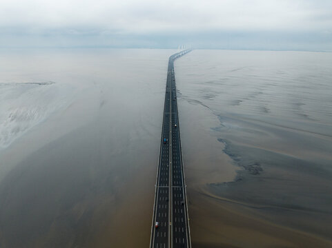 Jishao Bridge Hangzhou Bay Jiaxing China Aerial View