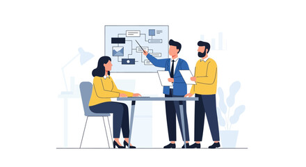 Three Colleagues Discussing Project at Desk.