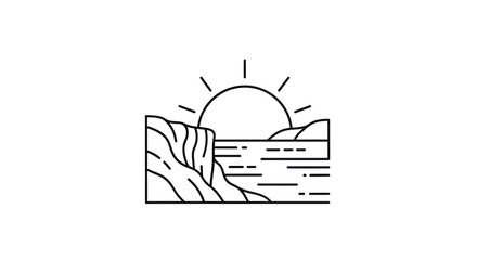 Coastal sunrise outline vector illustration © KingShawn